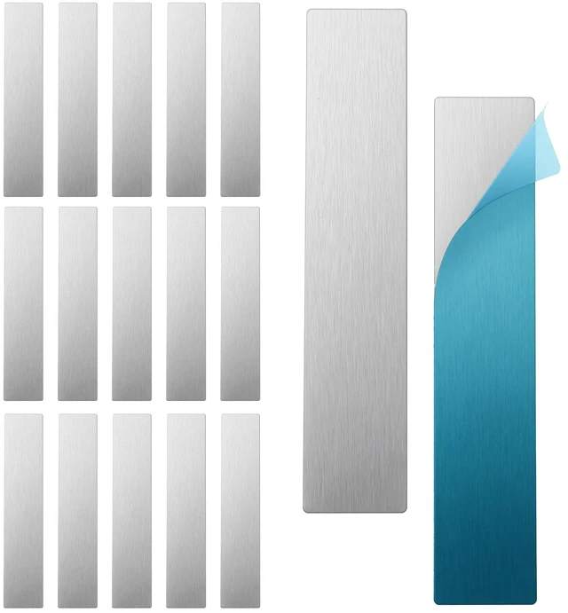 Main image of 20Pcs Metal Strips with Adhesive Backing Metal Tape for Magnets Adhesive Metall Plate for Magnetics Mount Steel Strips for Magnets Stick on Non-Steel Vents, 3.54x0.71in, Rectangular