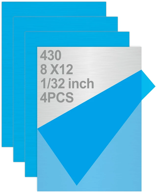 Main image of 4PCS 8"x12"x1/32 Stainless Steel Sheets Metal Sheet Plates for Magnetic Mount Board Wall,Tickness 0.8mm 430 Stainless Steel Shim Stock Plates for Crafting, Kitchen, Office