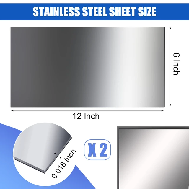 Alt view image 2 of 6 - 2 Pcs 2 Pcs 304 Stainless Steel Sheet | 12 x 6 x 0.018 Inch, Metal Sheet for Crafting, Not Magnetic Flat Sheets, Kitchen DIY Craft Making, Smooth Surface Finish
