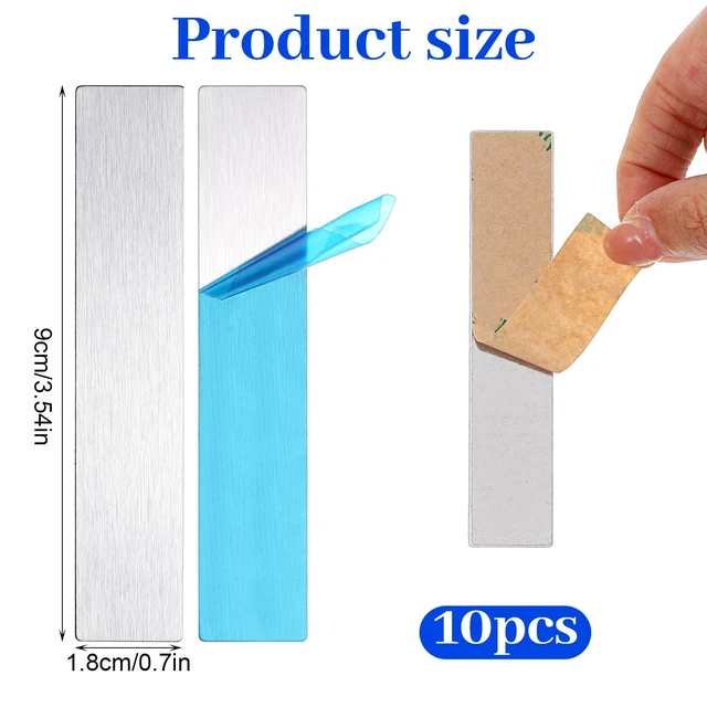Alt view image 2 of 7 - 10 Pack Metal Plate for Magnets, 3.54x0.71 in Adhesive Metal Strips with Adhesive, Rectangular Magnetic Sheets for LED Lights, Phone Mounts Non-Steel Vent Covers