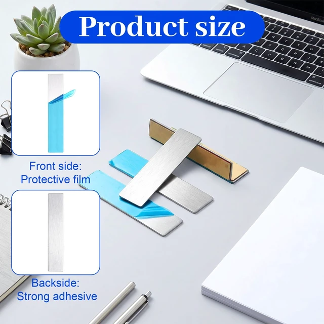 Alt view image 3 of 7 - 10 Pack Metal Plate for Magnets, 3.54x0.71 in Adhesive Metal Strips with Adhesive, Rectangular Magnetic Sheets for LED Lights, Phone Mounts Non-Steel Vent Covers