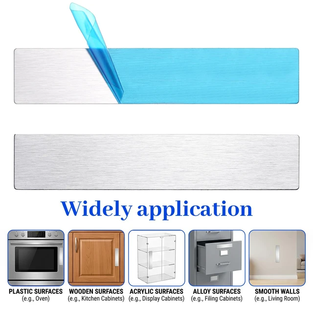 Alt view image 4 of 7 - 10 Pack Metal Plate for Magnets, 3.54x0.71 in Adhesive Metal Strips with Adhesive, Rectangular Magnetic Sheets for LED Lights, Phone Mounts Non-Steel Vent Covers