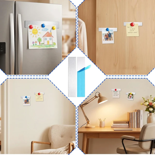 Alt view image 6 of 7 - 10 Pack Metal Plate for Magnets, 3.54x0.71 in Adhesive Metal Strips with Adhesive, Rectangular Magnetic Sheets for LED Lights, Phone Mounts Non-Steel Vent Covers