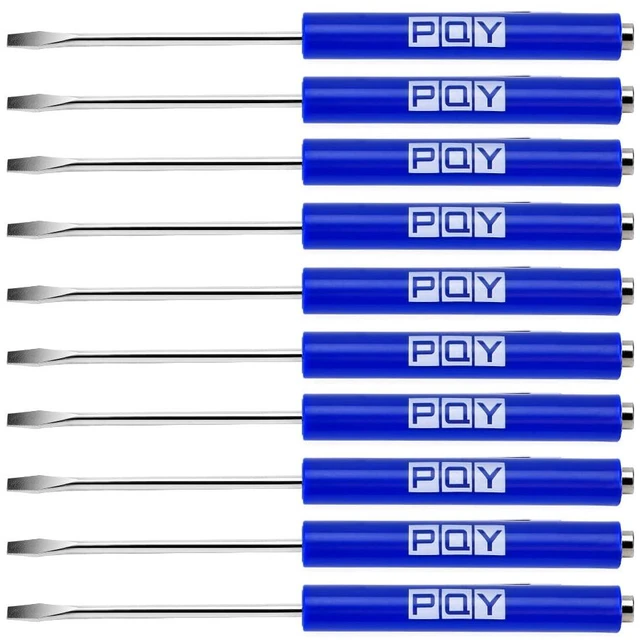 Main image of 10Pcs Mini Pocket Screwdriver with Clip Magnetic Slotted Small Screw Drivers with Flat Head for Mechanical, Electrician (Blue)