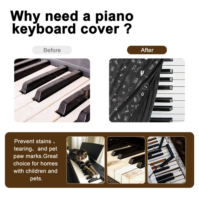 Alt view image 2 of 7 - 88 Keys Piano Keyboard Cover with Music Stand Opening, Symbols | Stretchy Dirt Proof Music Stand Opening for Digital Electronic Piano