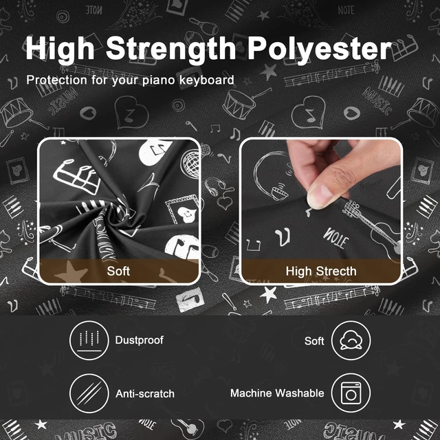 Alt view image 4 of 7 - 88 Keys Piano Keyboard Cover with Music Stand Opening, Symbols | Stretchy Dirt Proof Music Stand Opening for Digital Electronic Piano