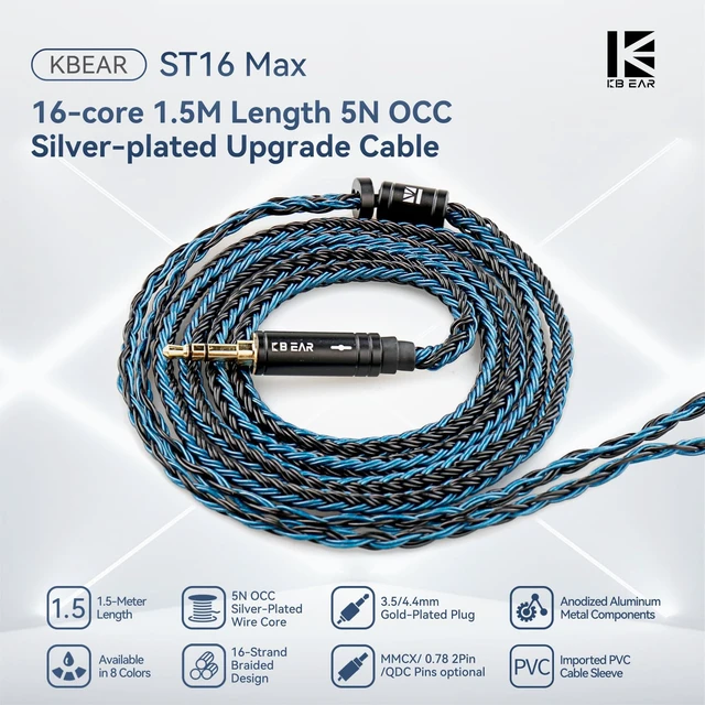 Alt view image 2 of 7 - 5ft 2 Pin IEM Cable, KBEAR ST16-Max 1.5m in Ear Monitor Cable Earbud Wire, 16-Strand SPC HiFi Headphone Cable for Truthear x Crinacle Zero?Moondrop Blessing 3, Kiwi Orchestra Lite etc