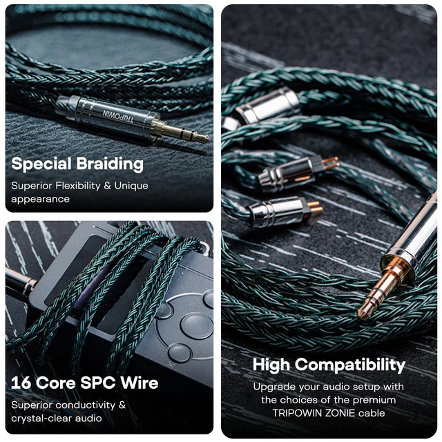 Alt view image 3 of 7 - Tripowin Zonie 16 Core Silver Plated IEM Cable, 2pin 0.78mm, 3.5mm | 1.25m SPC in Ear Monitor Wire, Earphone Upgraded Cords for 7hz Zero:2 Orchestra Lite Cadenza Hype4 Supermix4, Moss