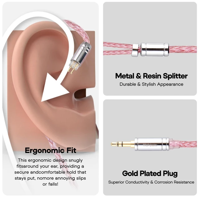 Alt view image 6 of 7 - Tripowin Zonie 16 Core Silver Plated IEM Cable, 2pin 0.78mm, 3.5mm | 1.25m SPC in Ear Monitor Wire, Earphone Upgraded Cords for 7hz Zero:2 Orchestra Lite Cadenza Hype4 Supermix4, Pink