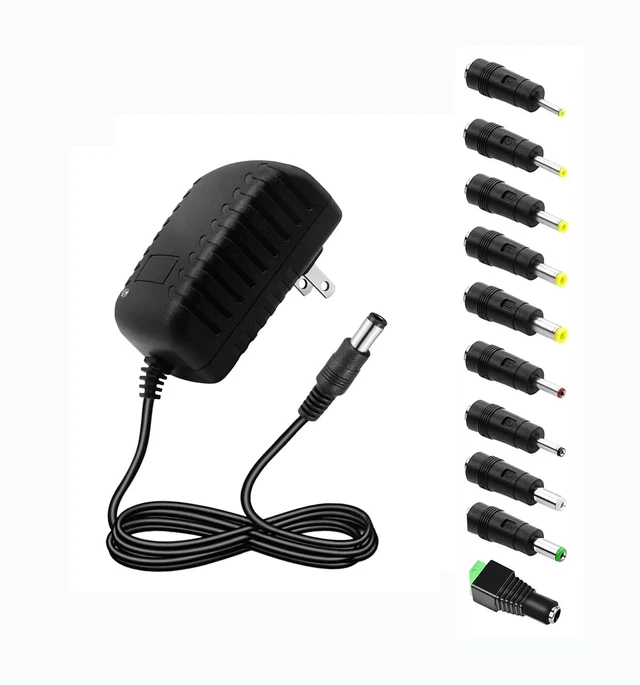 Main image of DC 12V Power Supply 1.5A AC/DC Switching Adapter 100-240V 50/60Hz to DC 12V Power Cord with 5.5x2.5mm Plug &10 Tips, 12 Volt 1.5A Power Adapter for LED Strips, Routers, Speakers and Small Electronics