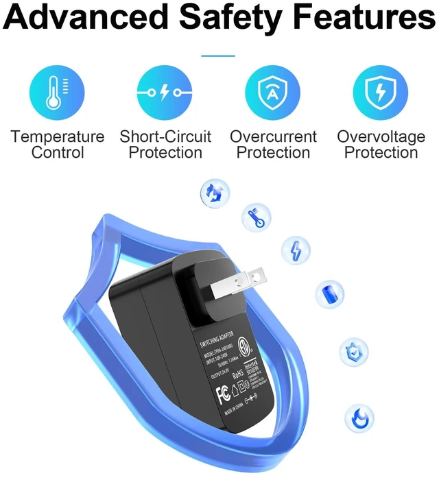 Alt view image 4 of 7 - 100V-240V to 24V Power Supply, 24V 1A Power Adapter 5.5x2.1mm with 5 Tips | Compatibility with 24Volt 1A 1000mA 0.8A 800mA 0.7A 700mA 0.5A 500mA Equipment UL Lited with 5.91Ft Power Cord