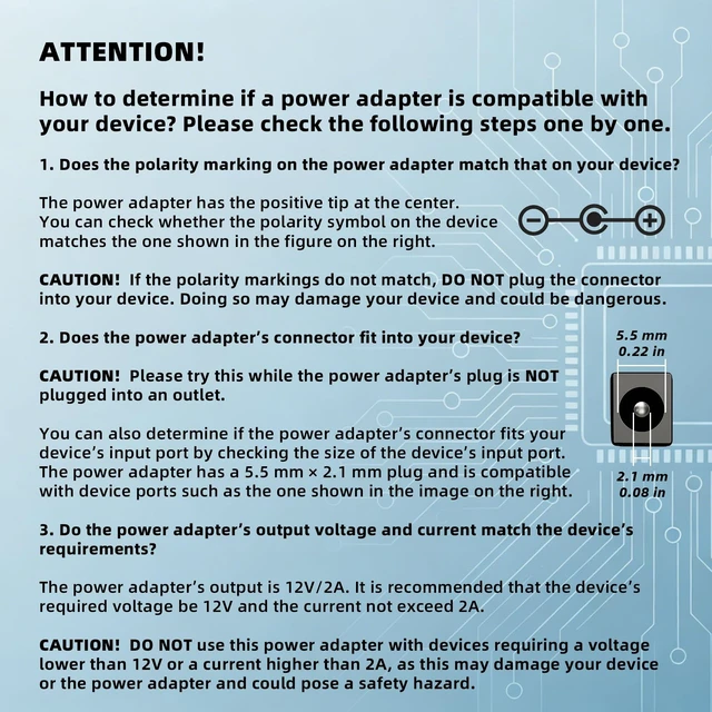 Alt view image 3 of 7 - 12V 2A Power Supply (Class 2, UL Listed) - 5.5 x 2.1mm, Center + | AC/DC Adapter (100-240V 50/60Hz to 12V2A) with 4.9ft Cord (5.5 x 2.1mm Connector - Center Positive +)