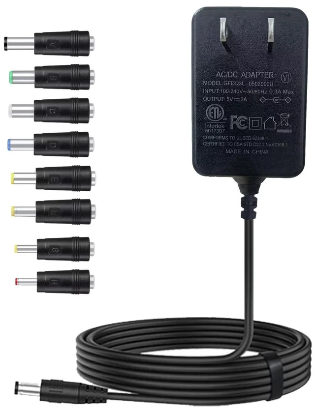Main image of 5V Power Supply 2A 5 Volt AC Adapter 100-240v 50-60hz US Switching Adapter with 5.5 x 2.1mm DC Plug and 8 Tips Power Cord for LED Lights, 5V2A Devices, DC5V Transformer 1.5 m