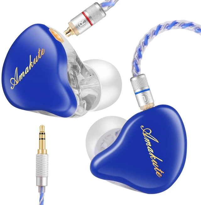 Main image of in-Ear Monitor with Detachable Silver-Plated,no mic | HiFi IEM, Tesla Dual Dynamic Driver Wired Earbuds, Noise-Isolating In-Ear Headphones for Singers & Audiophiles (Blue & Clear)