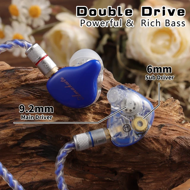 Alt view image 2 of 7 - in-Ear Monitor with Detachable Silver-Plated,no mic | HiFi IEM, Tesla Dual Dynamic Driver Wired Earbuds, Noise-Isolating In-Ear Headphones for Singers & Audiophiles (Blue & Clear)