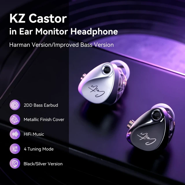 Alt view image 2 of 7 - KZ Castor in Ear Monitor Headphones with Mic, HiFi Improved Bass Earphone Sound Tunable Noise Isolating IEMs, Dual-Dynamic Driver Wired Earbuds, 2PIN-C Detachable Cable for Singers Musicians