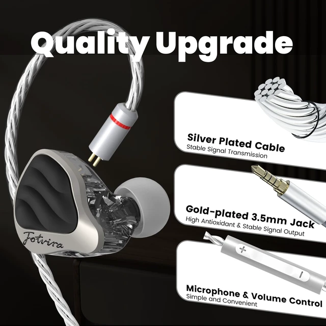 Alt view image 2 of 7 - HiFi Wired in-Ear Monitors with Microphone,3.5mm,10mm Driver | Noise Isolating,Detachable Silver-Plated Cable,Zinc Alloy Faceplate,for Music Lovers/Gaming