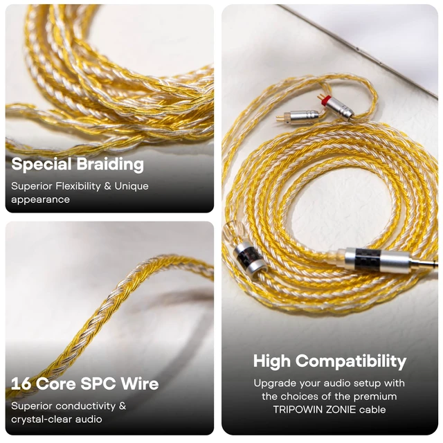 Alt view image 3 of 7 - Tripowin Zonie 16 Core Silver Plated IEM Cable, 2pin 0.78mm, 3.5mm | 1.25m SPC in Ear Monitor Wire, Earphone Upgraded Cords for 7hz Zero:2 Orchestra Lite Cadenza Hype4 Supermix4, Gold