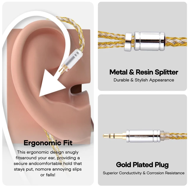 Alt view image 5 of 7 - Tripowin Zonie 16 Core Silver Plated IEM Cable, 2pin 0.78mm, 3.5mm | 1.25m SPC in Ear Monitor Wire, Earphone Upgraded Cords for 7hz Zero:2 Orchestra Lite Cadenza Hype4 Supermix4, Gold