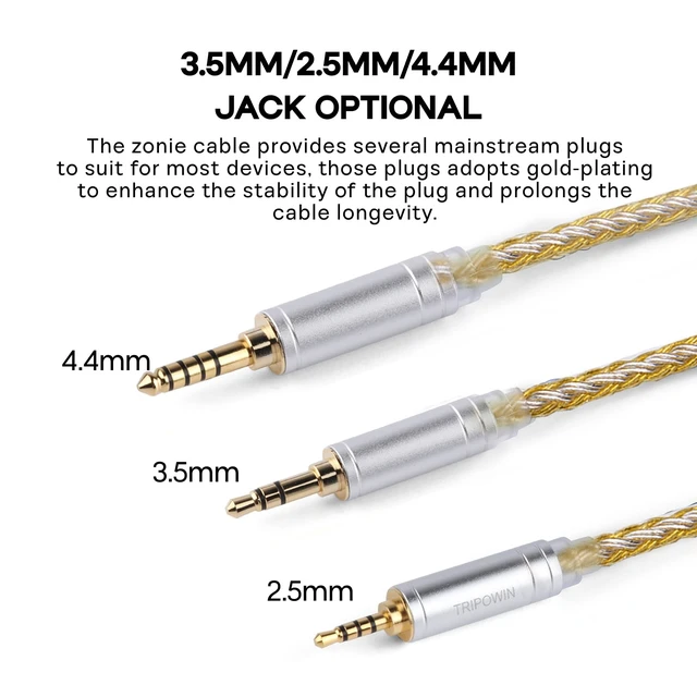 Alt view image 6 of 7 - Tripowin Zonie 16 Core Silver Plated IEM Cable, 2pin 0.78mm, 3.5mm | 1.25m SPC in Ear Monitor Wire, Earphone Upgraded Cords for 7hz Zero:2 Orchestra Lite Cadenza Hype4 Supermix4, Gold