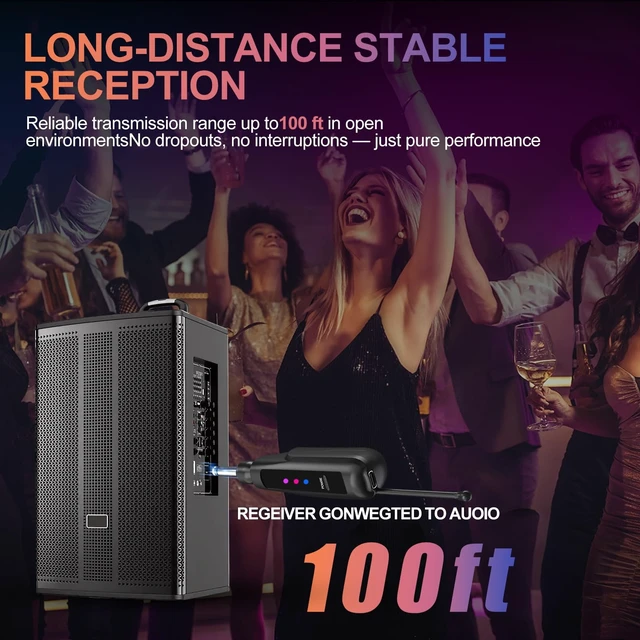 Alt view image 5 of 7 - Wireless Microphone,100ft Range,10Hs Rechaegeable Battery for Karaoke | Rechargeable Receiver and Mics, Clear Sound, Noise Cancellation, Amps Via 6.35/3.5Mm, for Church, Party, Wedding, DJ & Events