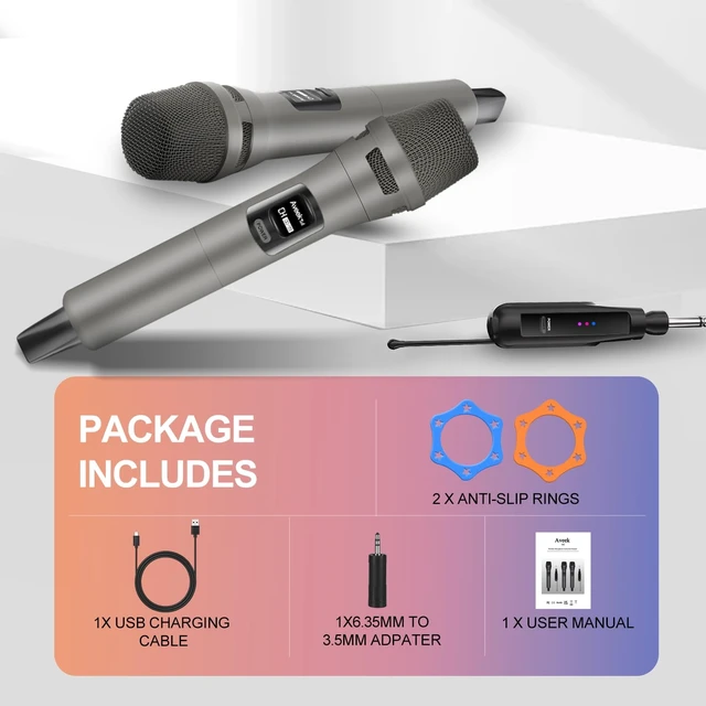 Alt view image 7 of 7 - Wireless Microphone,100ft Range,10Hs Rechaegeable Battery for Karaoke | Rechargeable Receiver and Mics, Clear Sound, Noise Cancellation, Amps Via 6.35/3.5Mm, for Church, Party, Wedding, DJ & Events