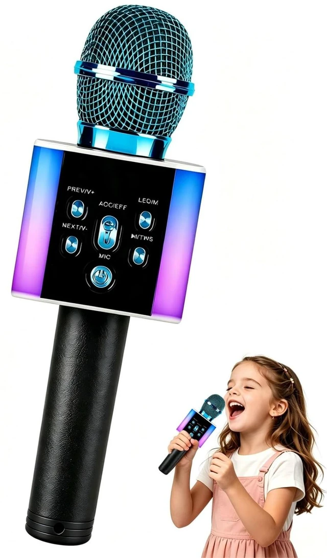 Main image of Wireless Bluetooth Karaoke Microphone for Kids & Adults, Singing Mic with Disco Lights, Voice Changer, Built-in Speaker, Portable Karaoke Player for Party & Travel Gifts(Blue)