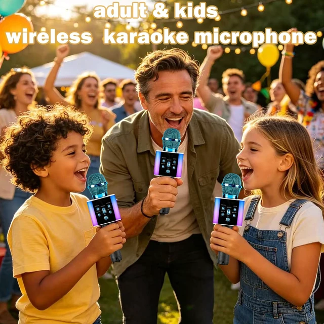 Alt view image 3 of 7 - Wireless Bluetooth Karaoke Microphone for Kids & Adults, Singing Mic with Disco Lights, Voice Changer, Built-in Speaker, Portable Karaoke Player for Party & Travel Gifts(Blue)