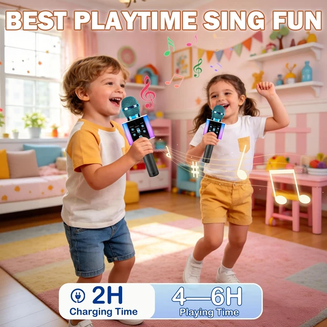 Alt view image 5 of 7 - Wireless Bluetooth Karaoke Microphone for Kids & Adults, Singing Mic with Disco Lights, Voice Changer, Built-in Speaker, Portable Karaoke Player for Party & Travel Gifts(Blue)