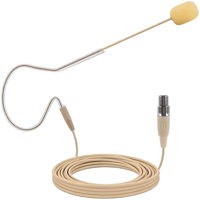 Main image of PRO On-Ear Audio Condenser Microphone - Portable Omnidirectional Wired Headset Condenser Mic With 4 Pin Mini XLR Cable and Windscreen - Works with Shure System - PMEMS10 (Skin Tone), Beige