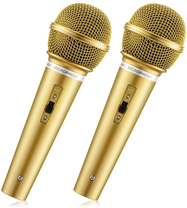 Main image of 2PCS Fake Microphone Prop - Realistic Plastic Mic, Gold | Plastic Pretend Play Microphone for Karaoke Costume, Mic Props for Birthday Party, Halloween, Christmas, Cosplay Music Favors