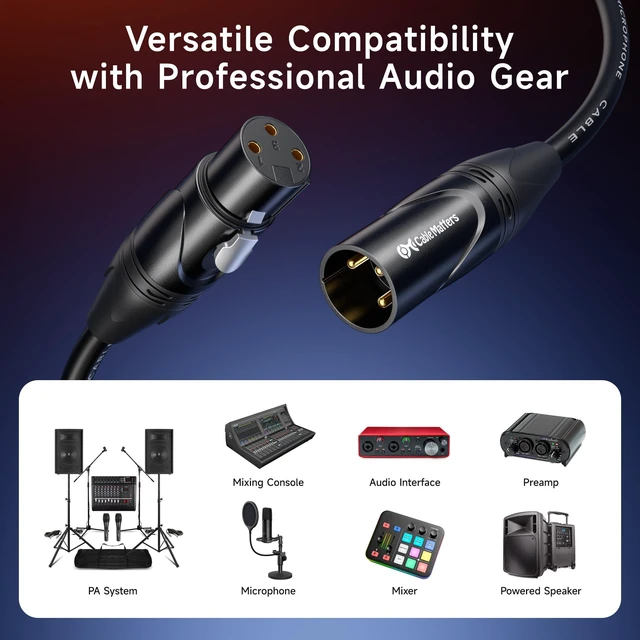 Alt view image 3 of 7 - 2-Pack Premium XLR to XLR Cable, Microphone Cable, M-F, 6ft | Mic Cable, Male to Female, 21 AWG Oxygen-Free Copper (OFC), Black