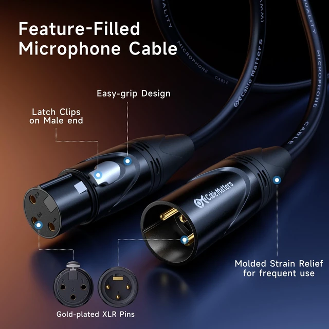 Alt view image 6 of 7 - 2-Pack Premium XLR to XLR Cable, Microphone Cable, M-F, 6ft | Mic Cable, Male to Female, 21 AWG Oxygen-Free Copper (OFC), Black