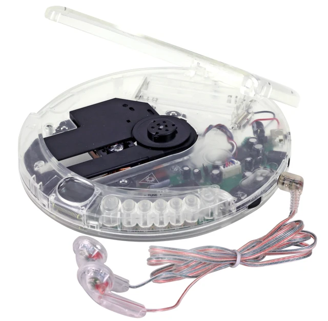Alt view image 4 of 4 - CD-60RT Retro Personal Portable CD Player Transparent Clear, FM Radio, 60 - Second Anti Skip, Bass Boost, Earbuds Included