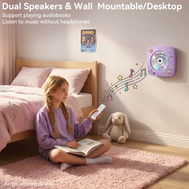 Alt view image 4 of 7 - CD Player Portable Bluetooth Rechargeable: CD Players for Home 1800mAh Desktop Wall CD Player with Speakers with Dust Cover FM Radio USB Remote Control