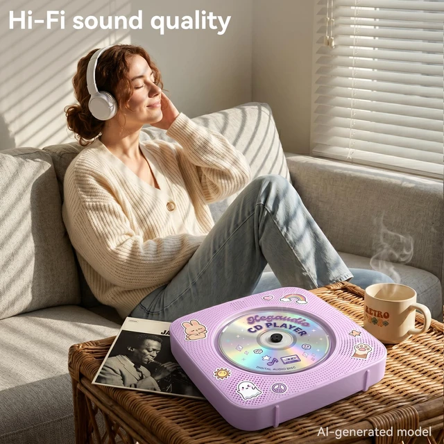 Alt view image 5 of 7 - CD Player Portable Bluetooth Rechargeable: CD Players for Home 1800mAh Desktop Wall CD Player with Speakers with Dust Cover FM Radio USB Remote Control