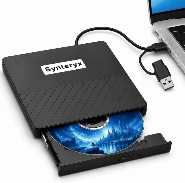 Main image of External CD/DVD Drive for Laptop, USB-A & Type-C CD Burner Reader | 2-in-1 DVD Burner & Player, Portable USB Optical Drive for PC Mac, CD Reader Writer Compatible with Windows, macOS & Linux