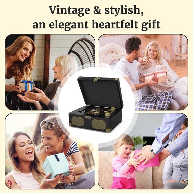 Alt view image 5 of 7 - Portable Desktop CD Player with Built-in Speakers, Black | Remote Control, V5.4 Bluetooth In & Out, AUX Input, Headphone Jack, USB Playback, Suitcase Retro Home Music Player