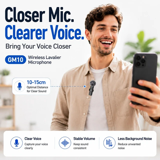 Alt view image 2 of 7 - Mini Microphone for iPhone & Android,11H Battery, Noise Cancelling Wireless Lavalier Mic, Clip On Lapel Mic Pro for Content Creator Vlogging/YouTube/Tiktok/Video Recording/Streaming/Interview