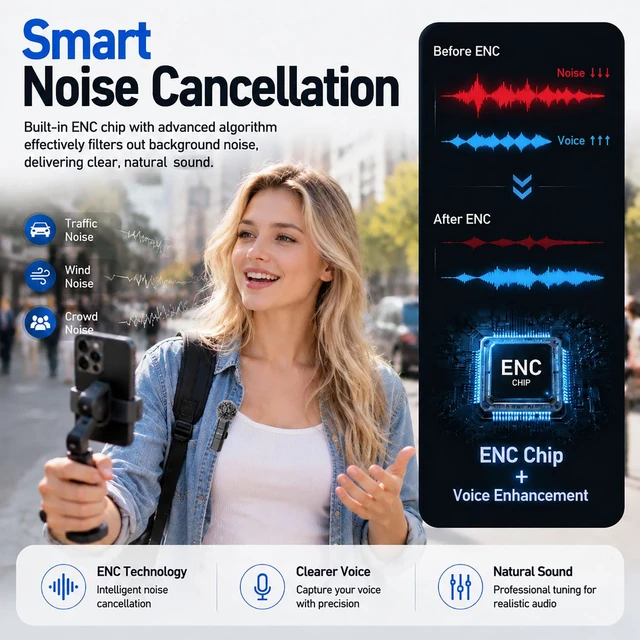 Alt view image 3 of 7 - Mini Microphone for iPhone & Android,11H Battery, Noise Cancelling Wireless Lavalier Mic, Clip On Lapel Mic Pro for Content Creator Vlogging/YouTube/Tiktok/Video Recording/Streaming/Interview
