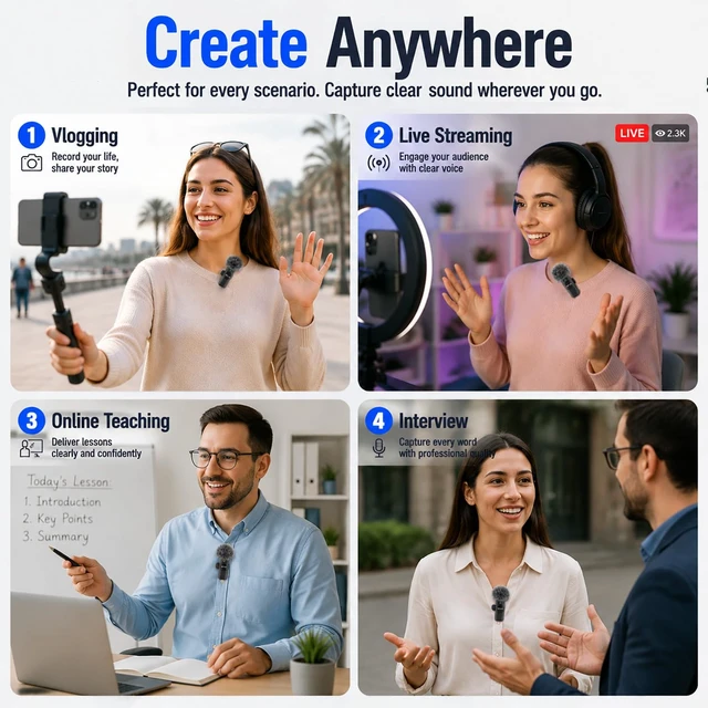 Alt view image 5 of 7 - Mini Microphone for iPhone & Android,11H Battery, Noise Cancelling Wireless Lavalier Mic, Clip On Lapel Mic Pro for Content Creator Vlogging/YouTube/Tiktok/Video Recording/Streaming/Interview
