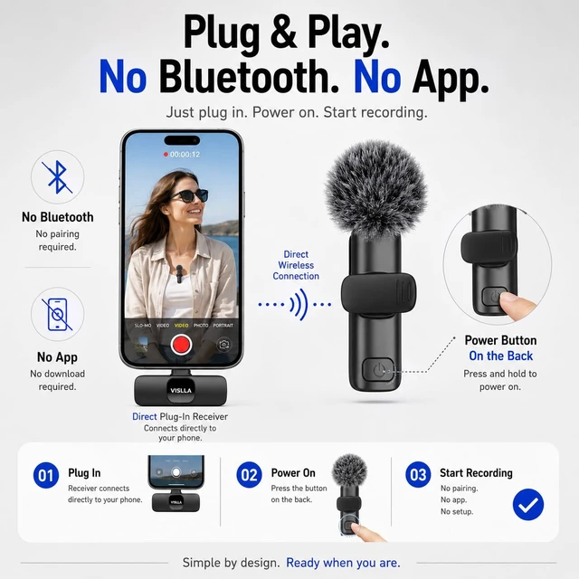 Alt view image 6 of 7 - Mini Microphone for iPhone & Android,11H Battery, Noise Cancelling Wireless Lavalier Mic, Clip On Lapel Mic Pro for Content Creator Vlogging/YouTube/Tiktok/Video Recording/Streaming/Interview