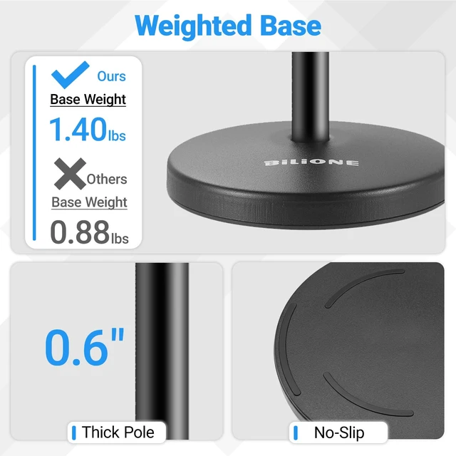Alt view image 5 of 7 - 3 in 1 Desktop Microphone Stand, Height Adjustable Table Mic Stand | Iron material, 1lbs Round Base, with Mic Clip, Cell Phone Clip, 5/8" to 3/8" Metal Adapter for Podcast Livestream Recording