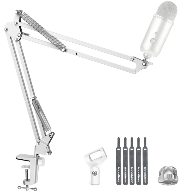 Main image of Boom Arm Microphone Mic Stand for Blue Yeti Fifine HyperX, White | Desk Mount, Desktop Stands, Adjustable Reach, Rotate Fully, Folds Away Compactly, for Gaming, Streaming or Recording