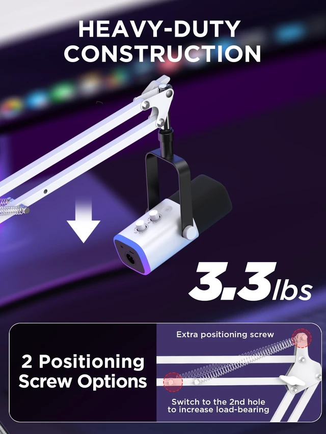 Alt view image 3 of 7 - Boom Arm Microphone Mic Stand for Blue Yeti Fifine HyperX, White | Desk Mount, Desktop Stands, Adjustable Reach, Rotate Fully, Folds Away Compactly, for Gaming, Streaming or Recording