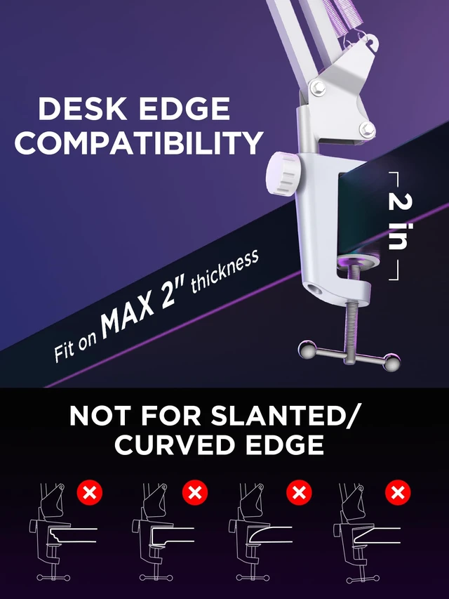 Alt view image 6 of 7 - Boom Arm Microphone Mic Stand for Blue Yeti Fifine HyperX, White | Desk Mount, Desktop Stands, Adjustable Reach, Rotate Fully, Folds Away Compactly, for Gaming, Streaming or Recording