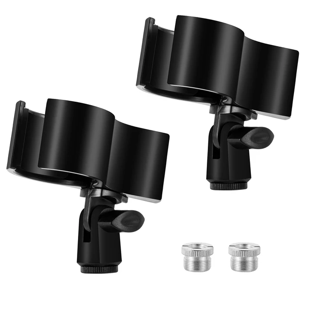 Main image of Large Microphone Clips for Mics with Outer Diameter 1.26" to 2.3" | Adjustable Mic Holder, Premium ABS, Inside sponge to protect microphones, With 5/8" Male to 3/8" Female Screw Adapter