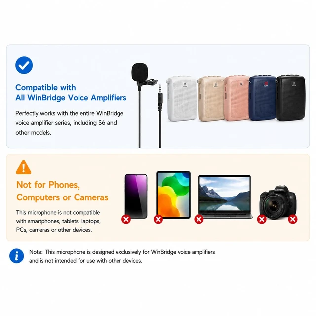 Alt view image 2 of 7 - Clip-on Lavalier Microphone for Voice Amplifier, 3.5mm Wired Mic | Replacement Collar Mic Compatible with All WinBridge Voice Amplifiers for Teaching, Tour Guide & Presentation, S6