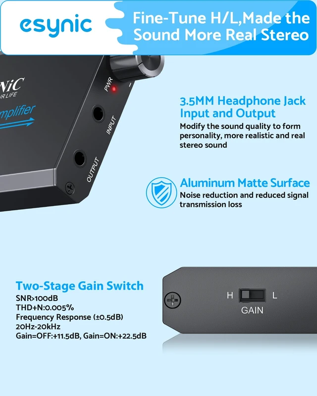 Alt view image 2 of 7 - Rechargeable 16-600 Headphone Amplifier Portable with Gain Switch | 3.5MM Audio Jack-Aluminum Alloy Case-Work with in-ear Headphone-12 Hours Play Time-for Phone/Laptop/Gaming Consoles/Car