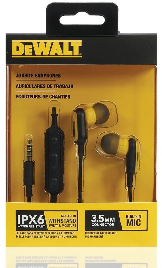 Alt view image 7 of 7 - Heavy Duty Wired Earphones with Microphone, 3.5mm | Jobsite Earbuds Wired, Water-Resistant 3.5mm Earbuds with Mic, Connected Headphones for Outdoor Work